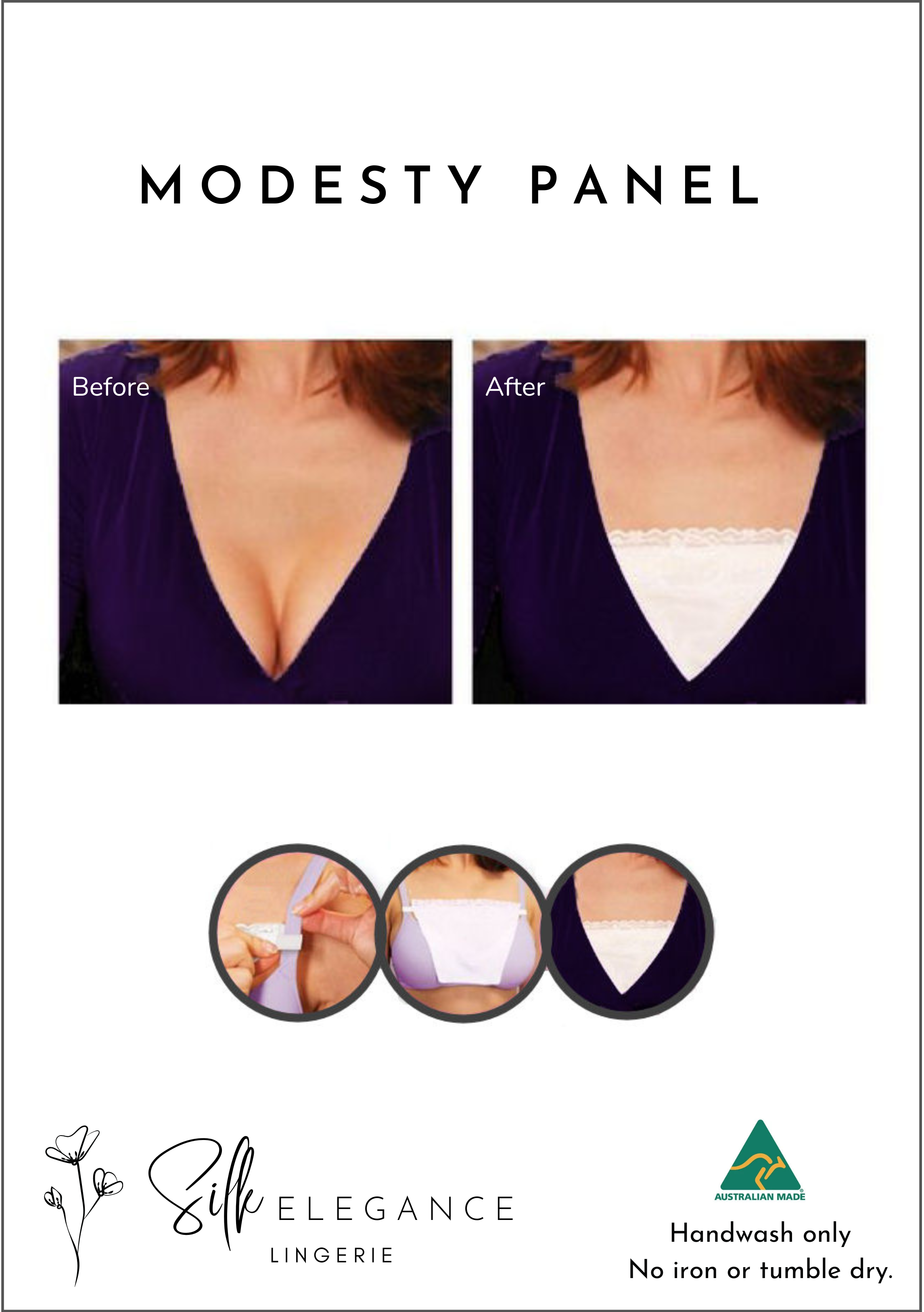 Modesty panels with lace trim covers cleavage