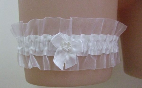 Organza Garter -White Heart