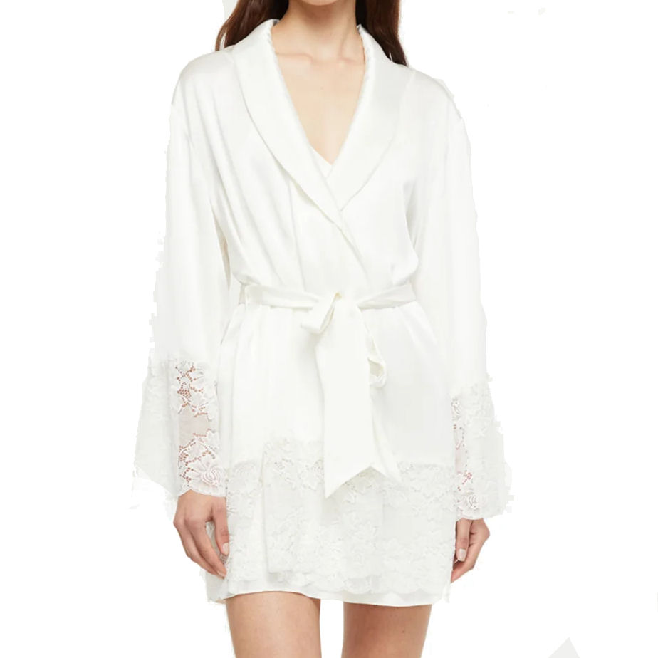 Ginia Silk & Lace Robe - LAST SIZE 10 - Silk Elegance Lingerie and Swimwear